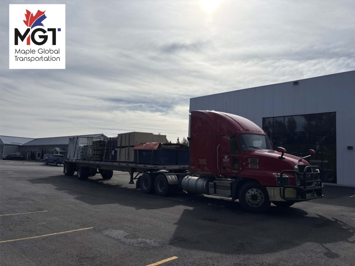 Maple Global Transport flatbed truck providing warehouse and transportation services in Barrie Ontario